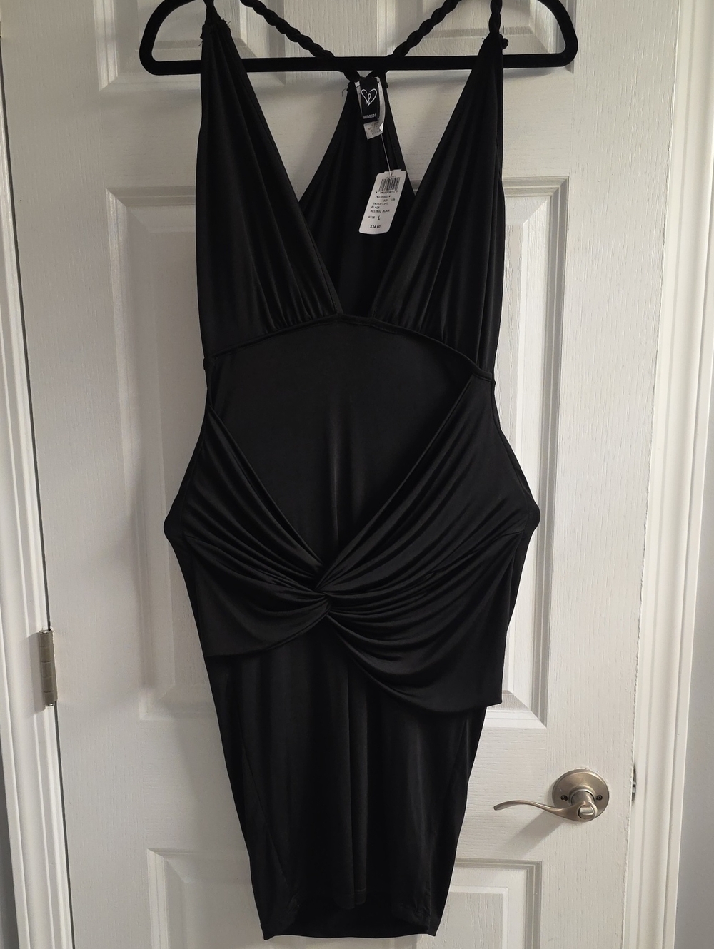 Windsor Black Deep V-NeckTwist-Front  Bodycon Dress